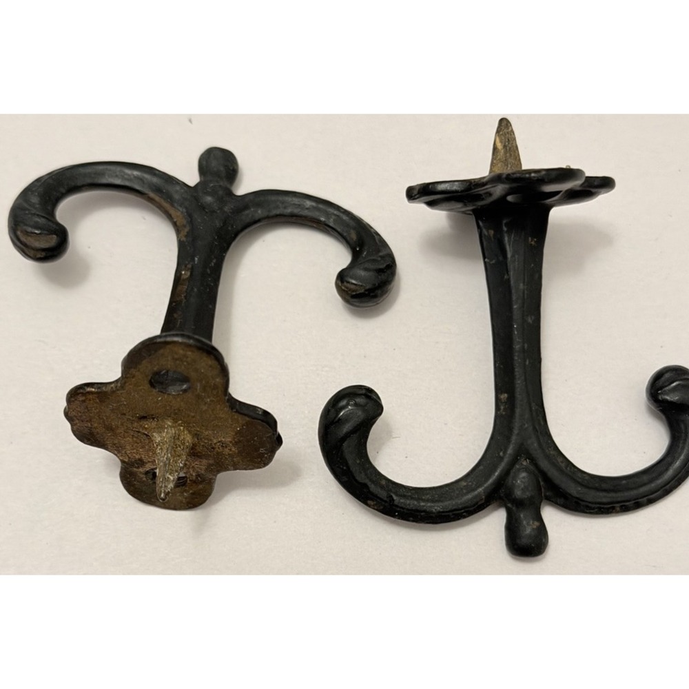 Antique Iron Double Hooks VTG Farmhouse Cabinet Under Shelf Mount Rustic 2PC Set